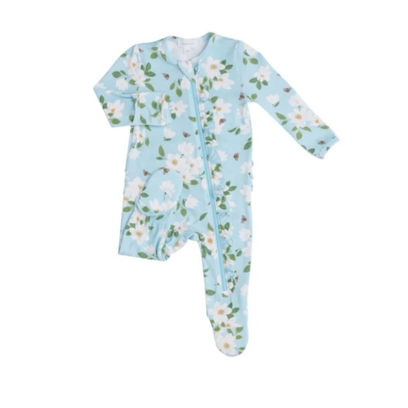 Angel Dear Other - Angel Dear Magnolia Blue Ruffle Footed Onesie 3-6